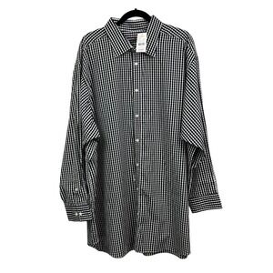 Michael Kor Shirt Checkered Button Up Long Sleeves Black White Men Big 34/35 19*